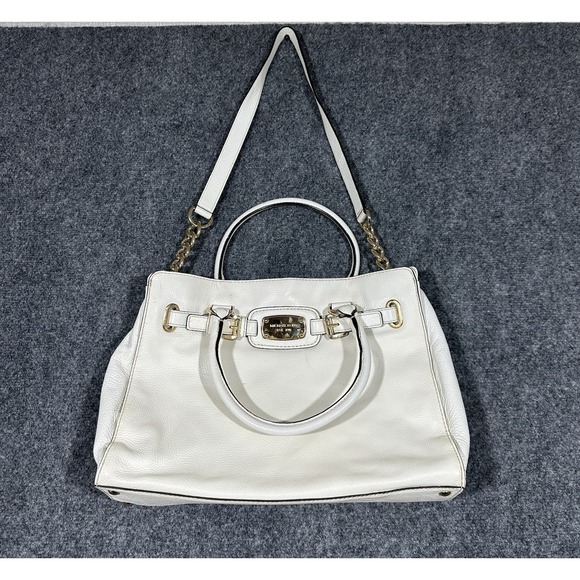 MICHAEL KORS HAMILTON HOBO SHOULDER SATCHEL TOTE BAG WHITE LEATHER - Picture 1 of 15